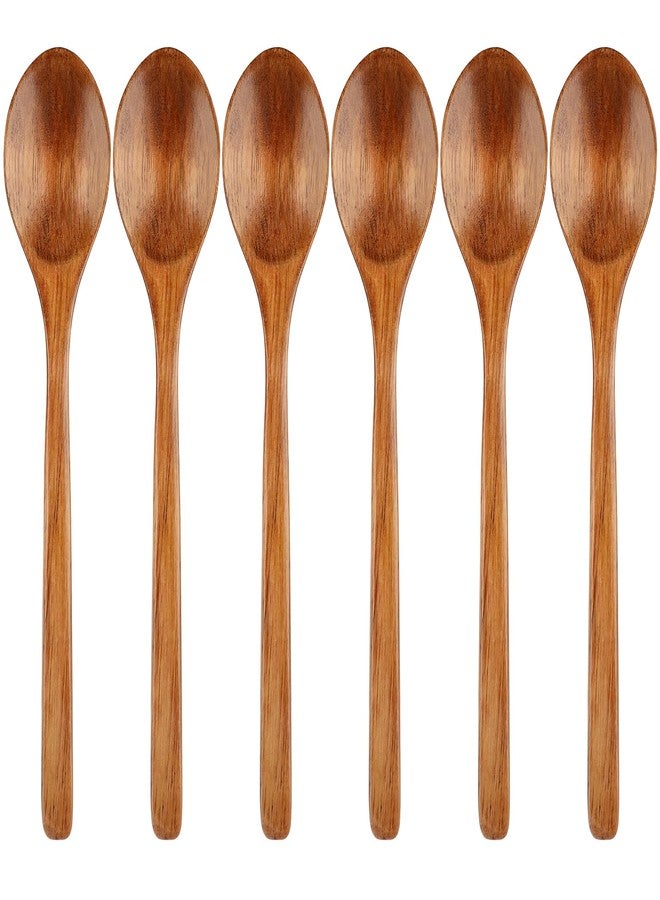 rolyta 6 Pcs Wooden Spoons, 9 Inch Wood Soup Spoons for Cooking Mixing Eating,Oval Long Handle Spoon for Tea Jam Coffee Sugar Ice Cream and Bath Salts - Image 1