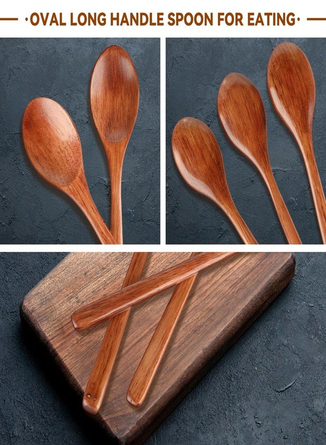 rolyta 6 Pcs Wooden Spoons, 9 Inch Wood Soup Spoons for Cooking Mixing Eating,Oval Long Handle Spoon for Tea Jam Coffee Sugar Ice Cream and Bath Salts - Image 5