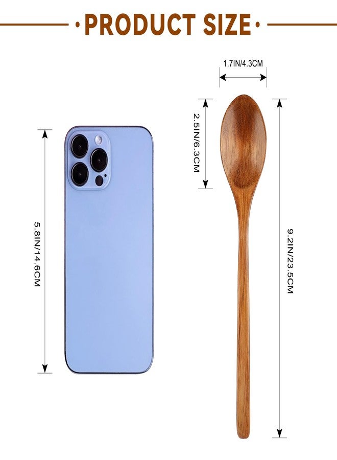 rolyta 6 Pcs Wooden Spoons, 9 Inch Wood Soup Spoons for Cooking Mixing Eating,Oval Long Handle Spoon for Tea Jam Coffee Sugar Ice Cream and Bath Salts - Image 2