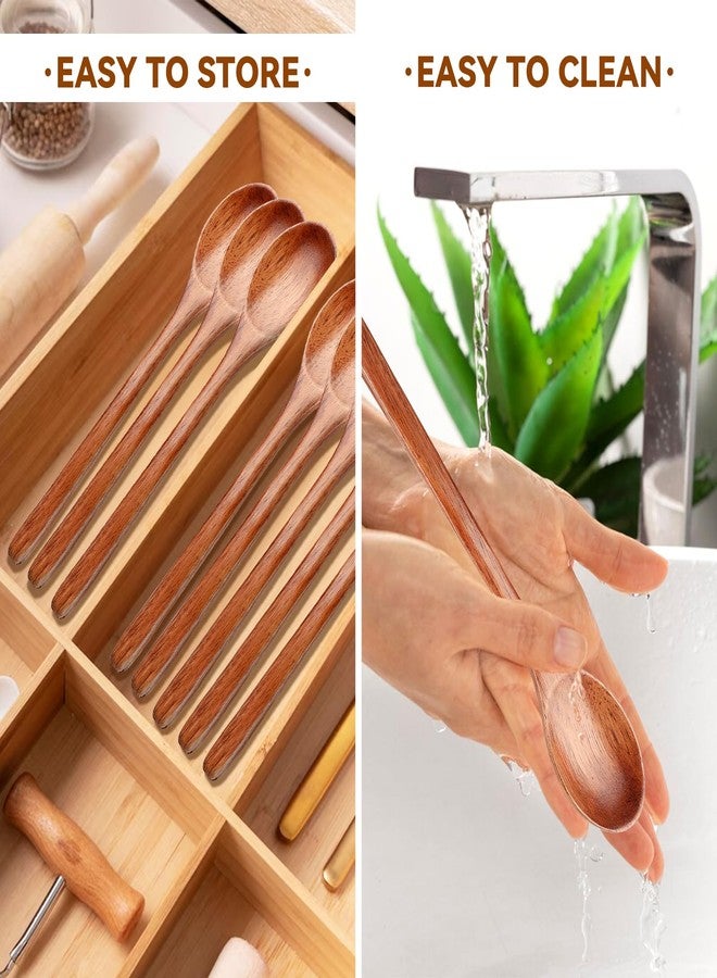 rolyta 6 Pcs Wooden Spoons, 9 Inch Wood Soup Spoons for Cooking Mixing Eating,Oval Long Handle Spoon for Tea Jam Coffee Sugar Ice Cream and Bath Salts - Image 4