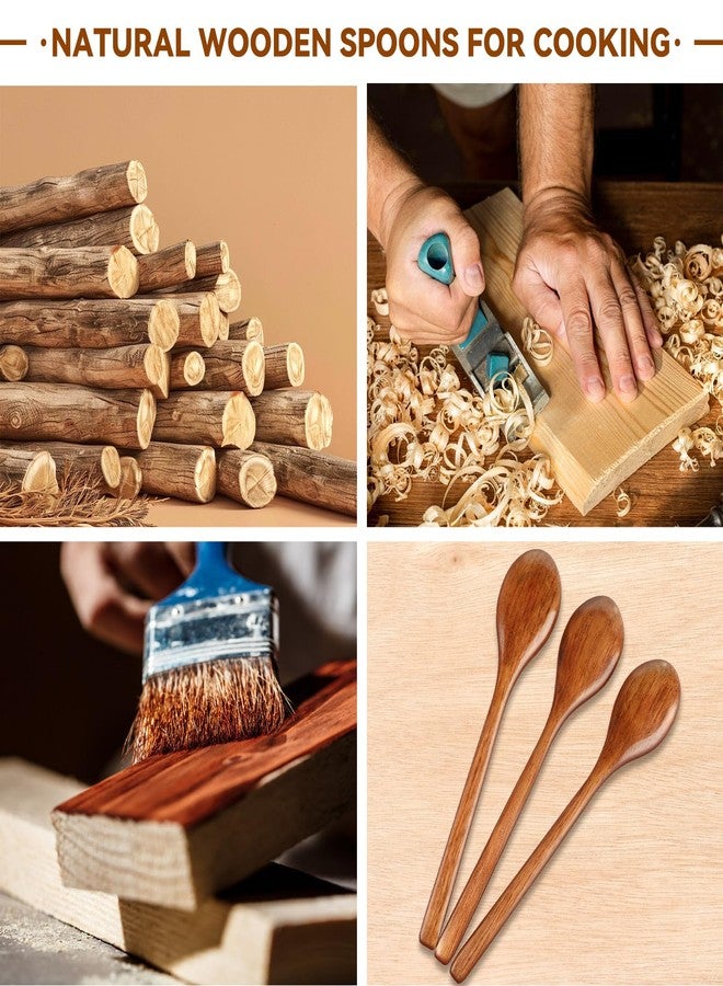 rolyta 6 Pcs Wooden Spoons, 9 Inch Wood Soup Spoons for Cooking Mixing Eating,Oval Long Handle Spoon for Tea Jam Coffee Sugar Ice Cream and Bath Salts - Image 3