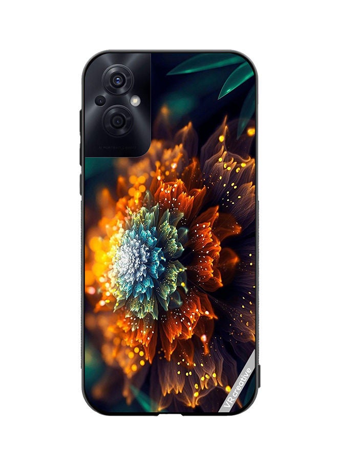 VR CREATIVE Protective Case Cover For Oppo Reno8 Z Orange And Blue Glowing Fractual Flower Design Multicolour - Image 1