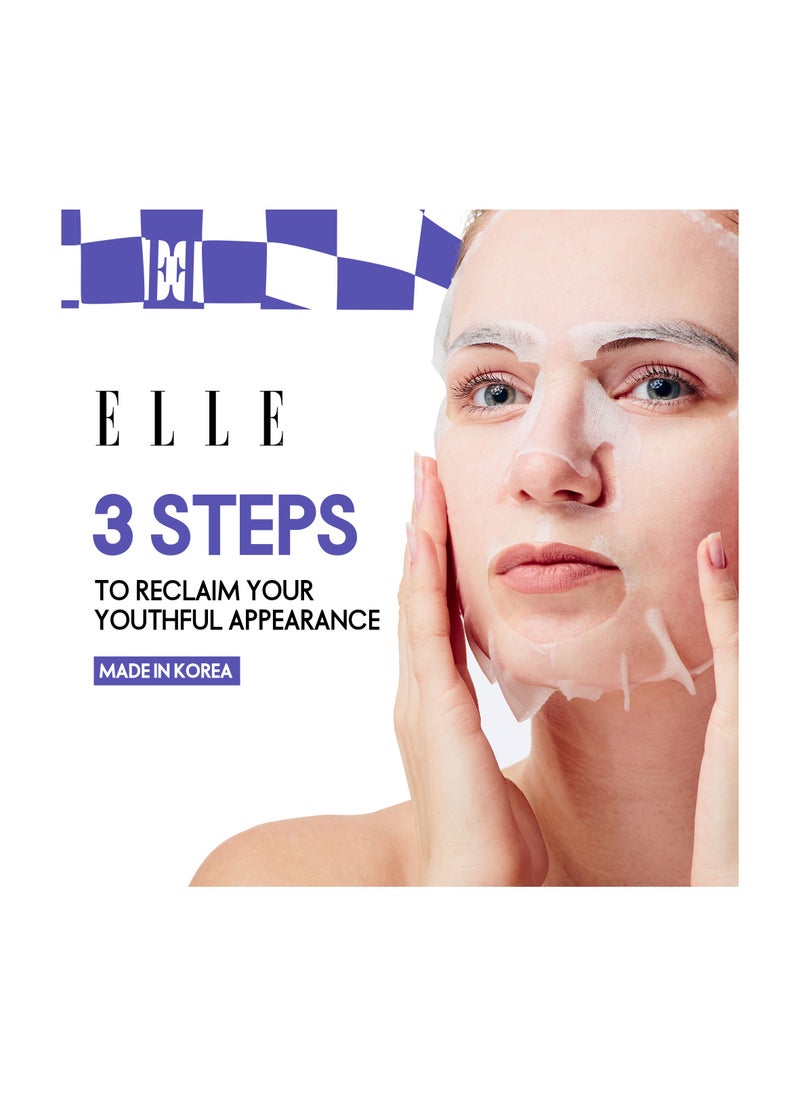 ELLE ELLE Anti-Aging Collagen Lifting Mask 3-Step Care Kit - Hydrating Ampoule, Firming Sheet Mask, Night Cream - Wrinkle Reduction, Skin Elasticity, Deep Moisturizing, Brightening, All Skin Types,  Pack of 4  - Image 1