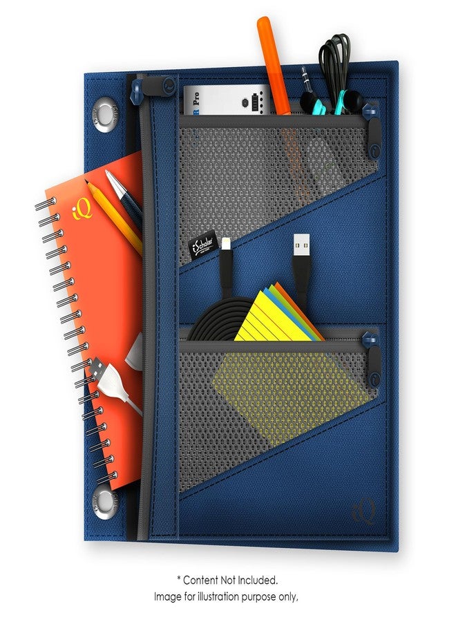 iScholar iQ+ Jumbo Expandable Pencil Pouch, 3 Pockets, Dark Blue (55035-DB) - Image 2