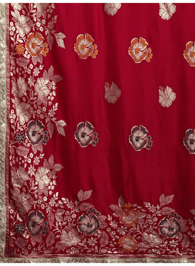 Satrani Women's Cotton Silk Banarasi Jacquard Saree with Unstitched Blouse Piece (4067S6420N_Red) - Image 5