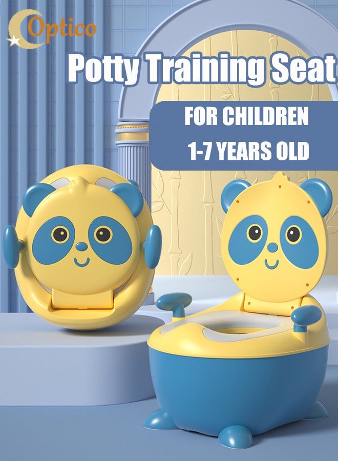 Optico Potty Training Seat, Cute Panda Training Potty System Non-Slip Potty Training Toilet with Splash Guard Kids Potty Chair Toddler Potty Trainer with Drawer-Type Urinal for Toddlers Boys Girls (Yellow + Blue) - Image 1