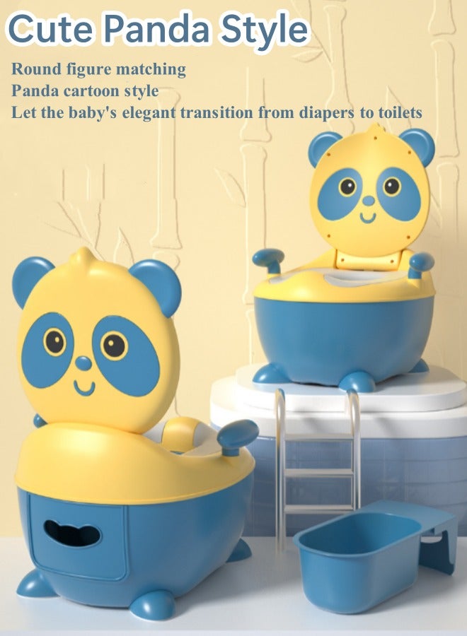 Optico Potty Training Seat, Cute Panda Training Potty System Non-Slip Potty Training Toilet with Splash Guard Kids Potty Chair Toddler Potty Trainer with Drawer-Type Urinal for Toddlers Boys Girls (Yellow + Blue) - Image 5