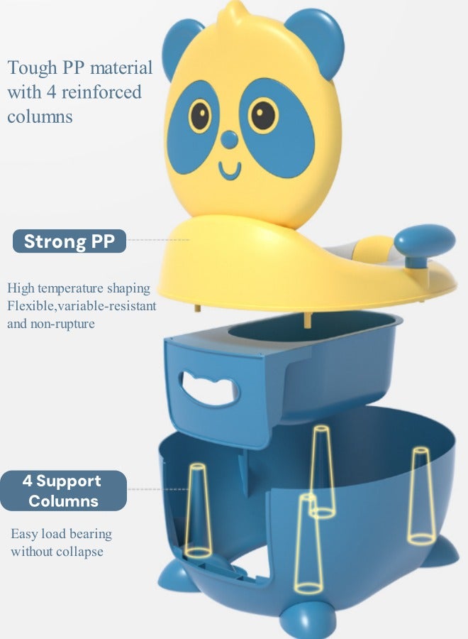 Optico Potty Training Seat, Cute Panda Training Potty System Non-Slip Potty Training Toilet with Splash Guard Kids Potty Chair Toddler Potty Trainer with Drawer-Type Urinal for Toddlers Boys Girls (Yellow + Blue) - Image 3