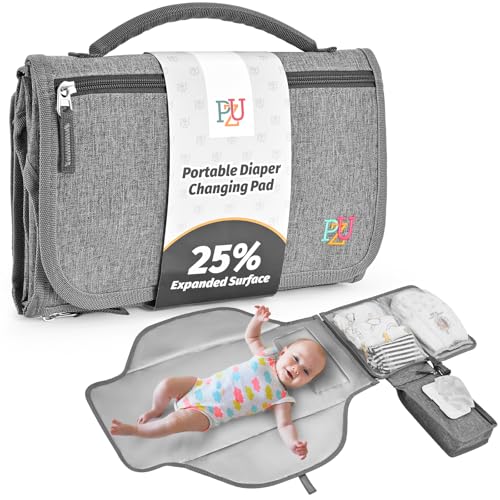 PZU Portable Diaper Changing Pad Changing Pad Portable with Wipes Pocket Waterproof Diaper Changing Mat Portable Changing Pad for Baby Newborn GiftGrey - Image 1
