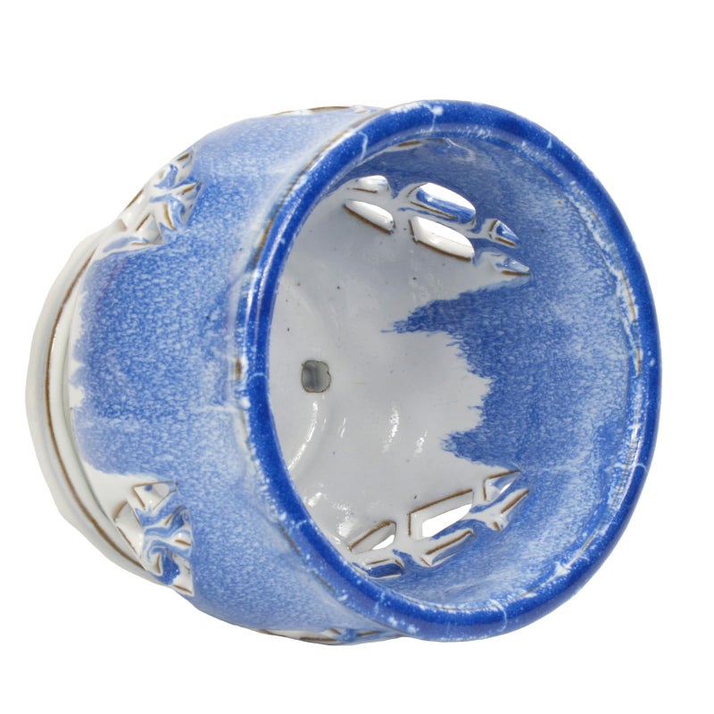 w w W&W Orchid Pot with Holes and Saucer for Repotting and Better Grow, Blue and White, 6.5 Inches - Image 4