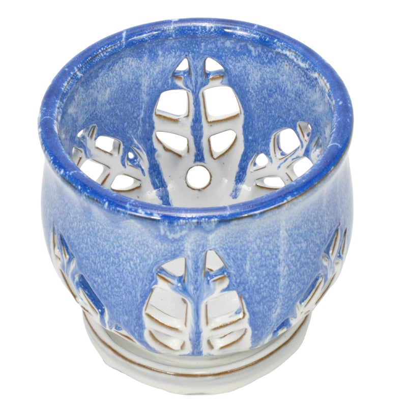 w w W&W Orchid Pot with Holes and Saucer for Repotting and Better Grow, Blue and White, 6.5 Inches - Image 3