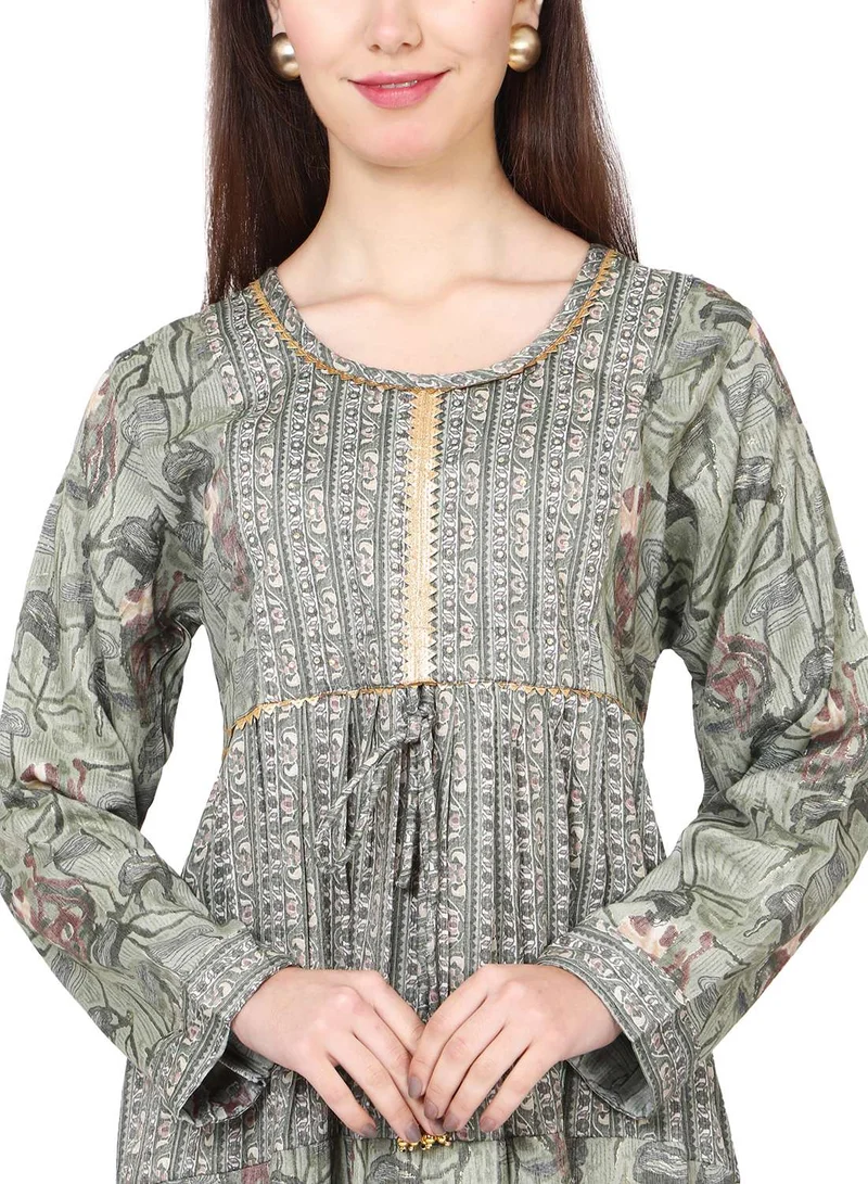 HANA & SARA ELEGANT UNIQUE PRINTED LONG SLEEVE STYLISH ARABIC KAFTAN JALABIYA DRESS