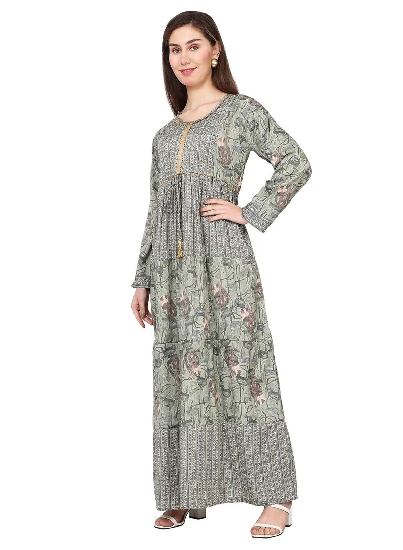 HANA & SARA ELEGANT UNIQUE PRINTED LONG SLEEVE STYLISH ARABIC KAFTAN JALABIYA DRESS