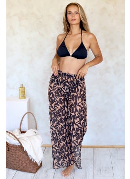 Hamur Dough Beach Pantalon Pareo Summer Closed Slit Elastic Chiffon Tulle Fabric High Waist Twime Black 