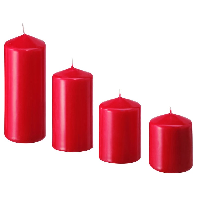 Baitique Four-Piece Unscented Pillar Candle Set in Red, Graduated Heights - Image 1