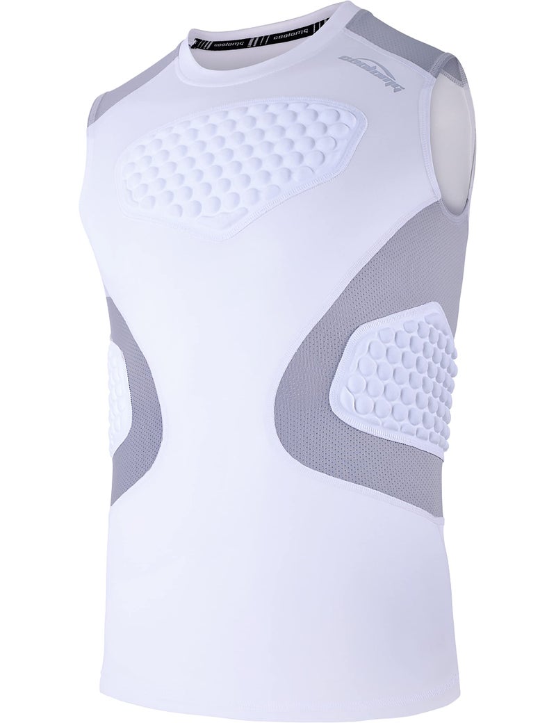 COOLOMG Youth Baseball Padded Shirt Kids Chest Protector Rib Heart Guard Sternum Protection for Football Softball Lacrosse Rugby White L - Image 1