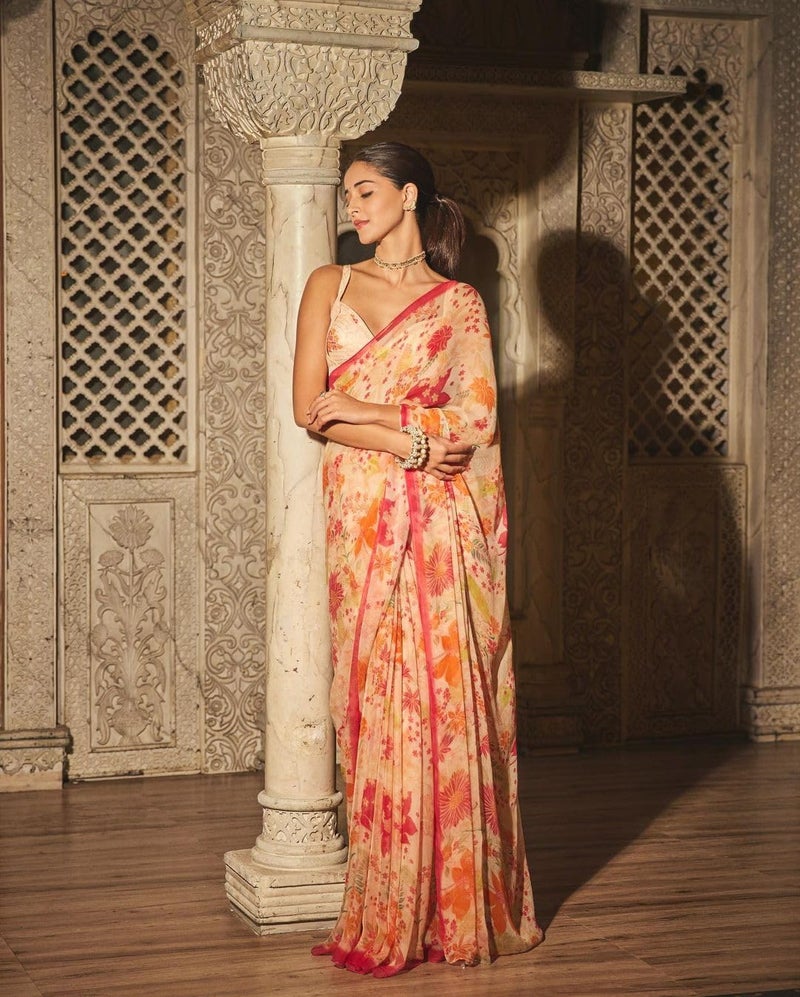 Sidhidata Women's Georgette Floral Printed Saree With Unstitched Blouse Piece (Ananya Flower_Multicolour_Free Size) - Image 4