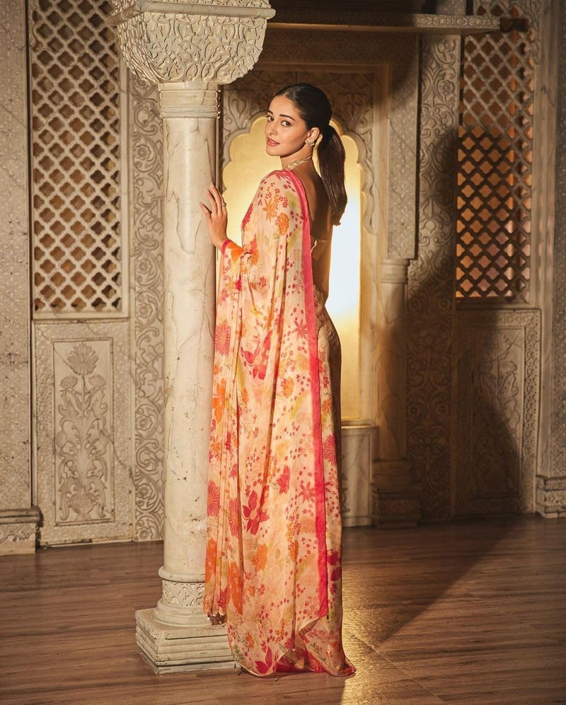 Sidhidata Women's Georgette Floral Printed Saree With Unstitched Blouse Piece (Ananya Flower_Multicolour_Free Size) - Image 2