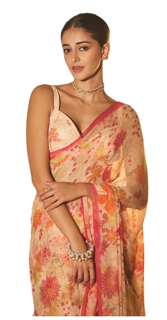 Sidhidata Women's Georgette Floral Printed Saree With Unstitched Blouse Piece (Ananya Flower_Multicolour_Free Size) - Image 1