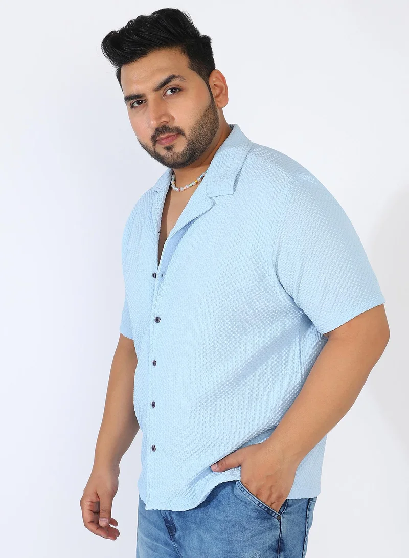 Instafab Plus Men's Light Blue Self-Design Block Shirt