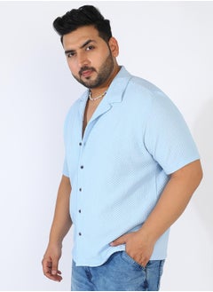 Instafab Plus Men's Light Blue Self-Design Block Shirt  - Image 3