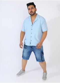 Instafab Plus Men's Light Blue Self-Design Block Shirt  - Image 5