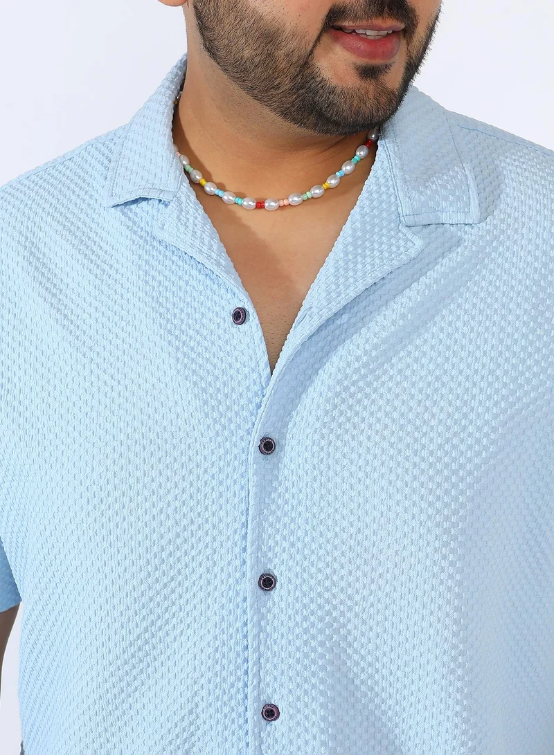 Instafab Plus Men's Light Blue Self-Design Block Shirt