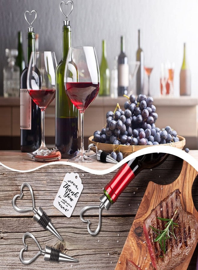 روموا 30 قطعة من سدادات زجاجات النبيذ على شكل قلب، سدادات زجاجات نبيذ فضية اللون، سدادات زجاجات شمبانيا وبيرة، 50 ملصقًا أبيض من ورق الكرافت، 30 كيسًا شفافًا مع خيط، هدايا زفاف، زينة عيد الحب - Image 4