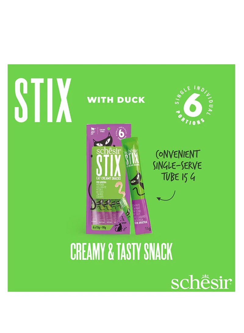 شيسر شيزر ستيكس مكافأة للقطط بالكريمة - بط 6 × 15 جم (عبوة من 12 قطعة) - Image 4