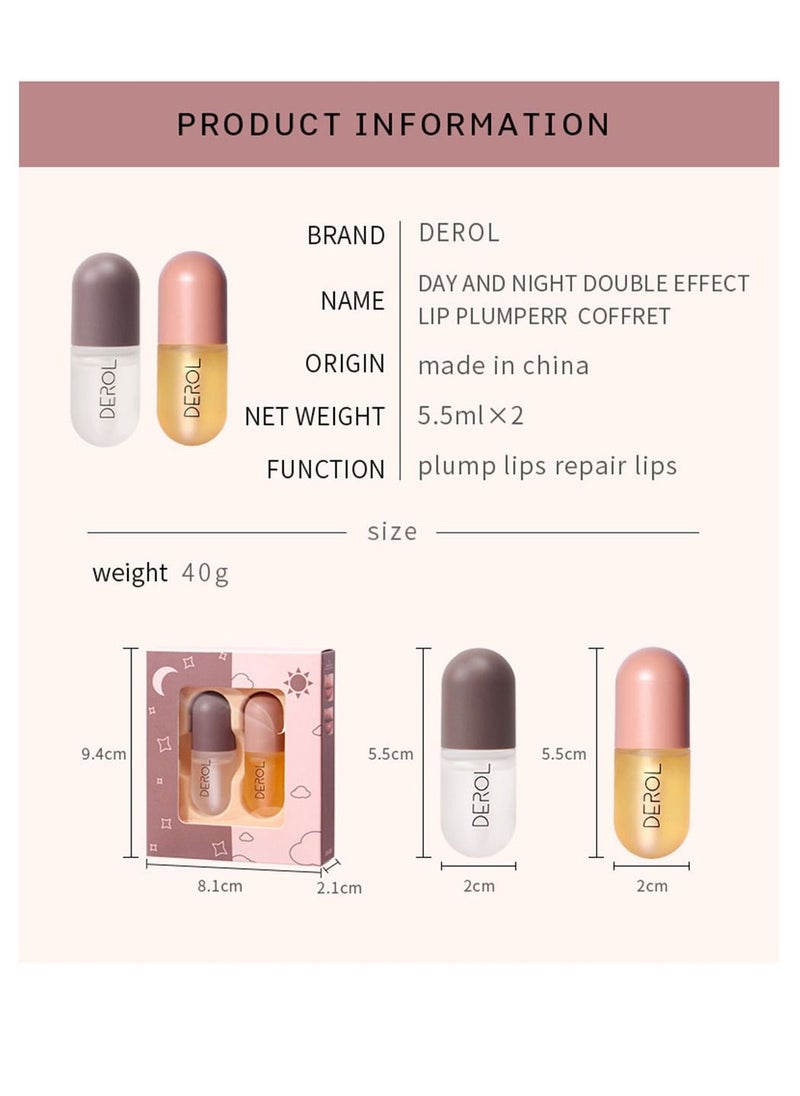 DEROL - Lip Plumper Set 2PCS Day and Night Maximizer Hydrating Lip Care Maximizer Volume Balm Extreme Buxom Plant Lip Essence Oil Treatment Serum for Dry Cracked Lips Hydrating Plumping Gloss Kit - Image 1