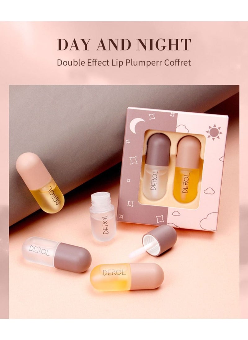 DEROL - Lip Plumper Set 2PCS Day and Night Maximizer Hydrating Lip Care Maximizer Volume Balm Extreme Buxom Plant Lip Essence Oil Treatment Serum for Dry Cracked Lips Hydrating Plumping Gloss Kit - Image 1