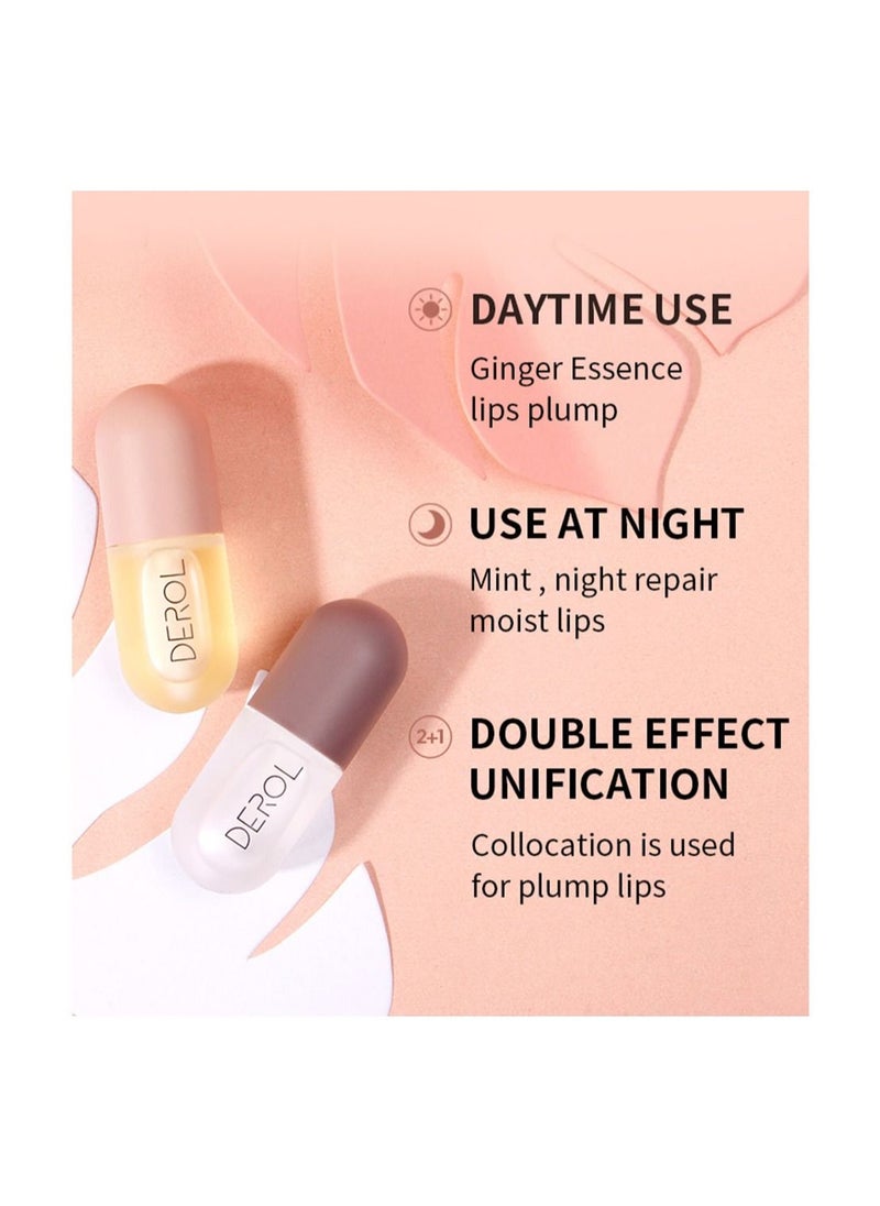 DEROL - Lip Plumper Set 2PCS Day and Night Maximizer Hydrating Lip Care Maximizer Volume Balm Extreme Buxom Plant Lip Essence Oil Treatment Serum for Dry Cracked Lips Hydrating Plumping Gloss Kit - Image 1