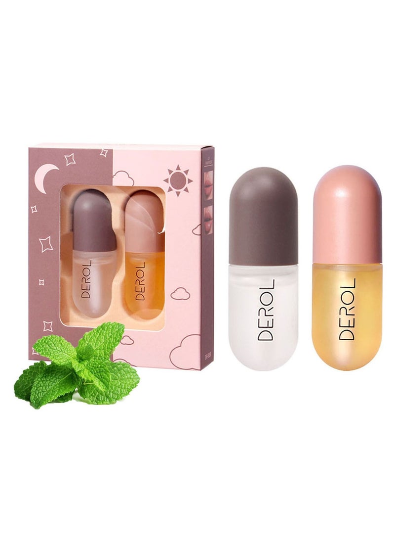 DEROL - Lip Plumper Set 2PCS Day and Night Maximizer Hydrating Lip Care Maximizer Volume Balm Extreme Buxom Plant Lip Essence Oil Treatment Serum for Dry Cracked Lips Hydrating Plumping Gloss Kit - Image 1