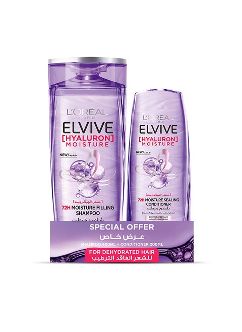 Elvive Hyaluron Moisture 72H Moisture Filling Shampoo 400ml, Conditioner 200ml For Dehydrated, Dry Hair
