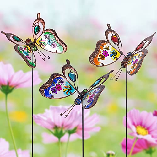 Venniy 3 Pack Butterfly Decorative Garden StakesOutdoor Decorations Metal Yard Art Garden Stakes for Patio Yard Porch Decor - Image 3