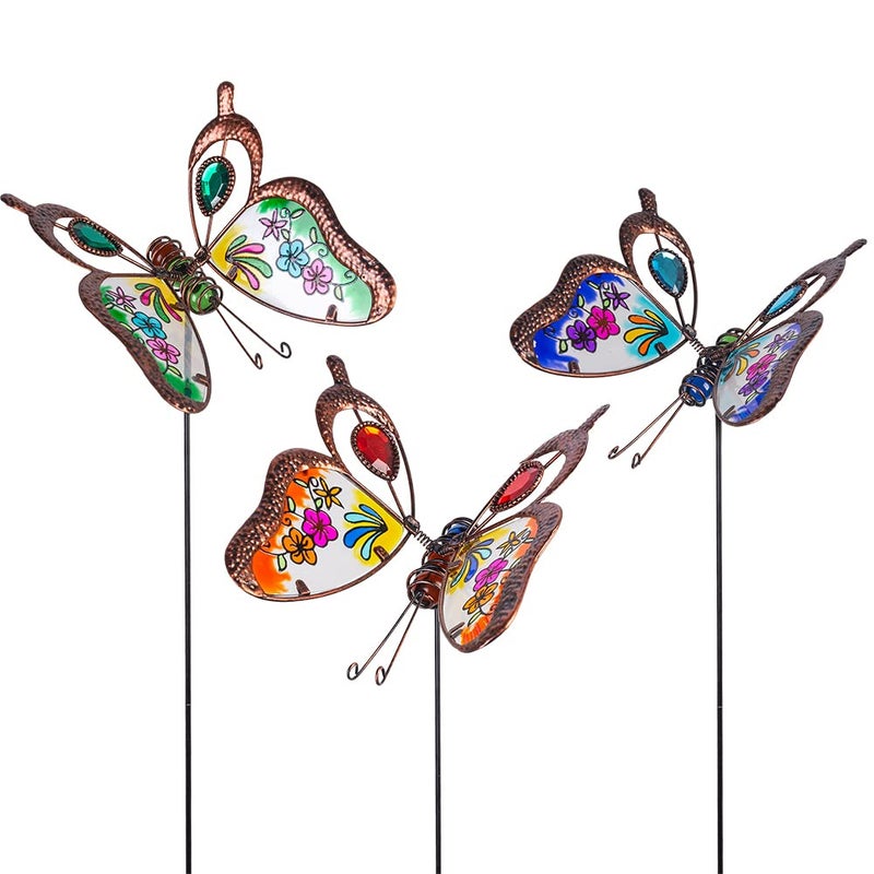 Venniy 3 Pack Butterfly Decorative Garden StakesOutdoor Decorations Metal Yard Art Garden Stakes for Patio Yard Porch Decor - Image 2