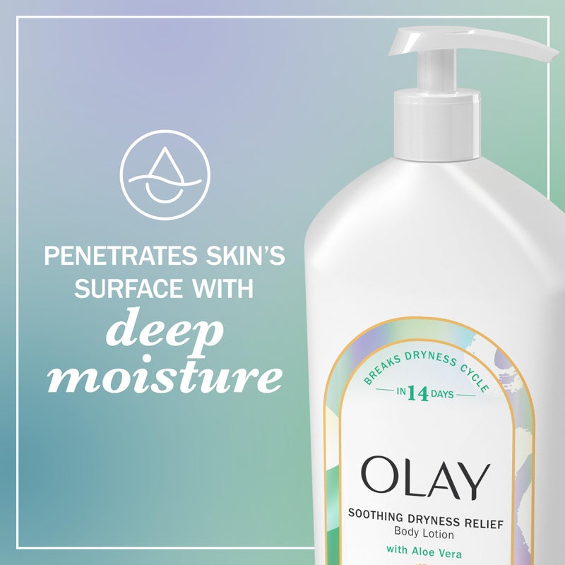 Olay Body Lotion for Women, Soothing Dryness Relief, 24hr Moisturizing & Deep Hydration, Absorbs Instantly, Penetrating Vitamin B3 Complex, For All Skin Types, Aloe Vera Scent, 18 fl oz - Image 5