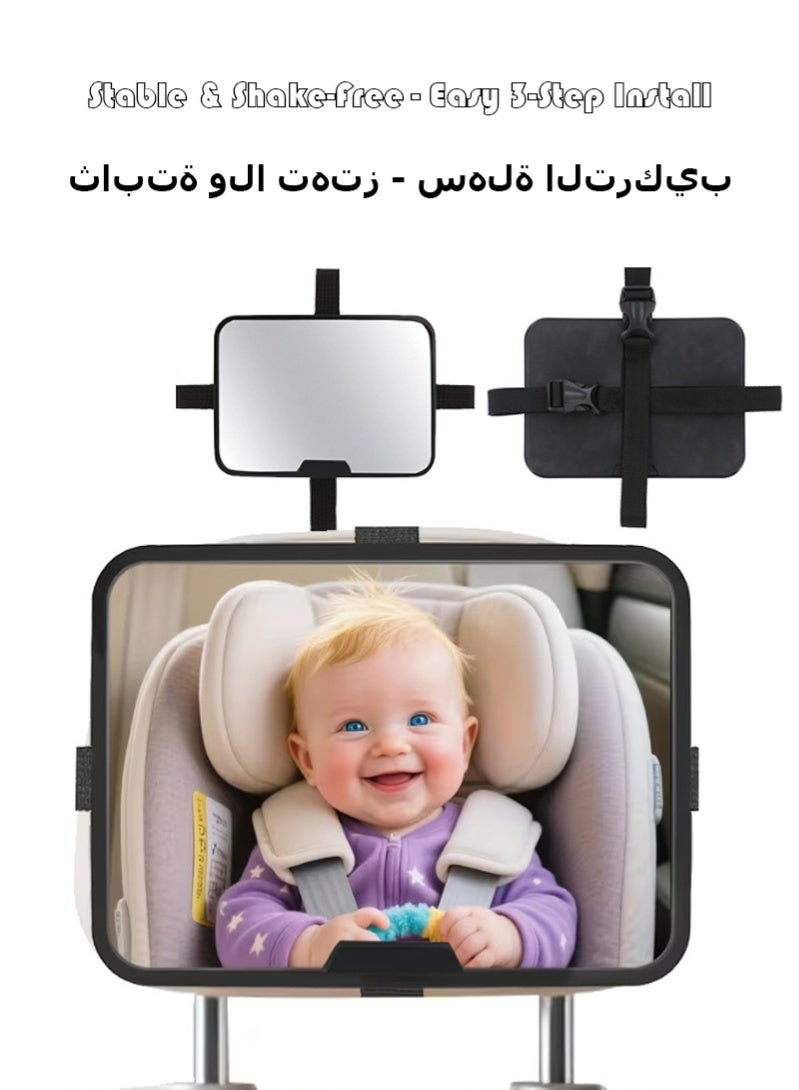 Car Backseat Safety Mirror, Baby Car Mirror for Back Seat Rear View, 100% Shatterproof, Premium Black Frame Car Rear View, 23.5cm*15cm，Black - Image 3