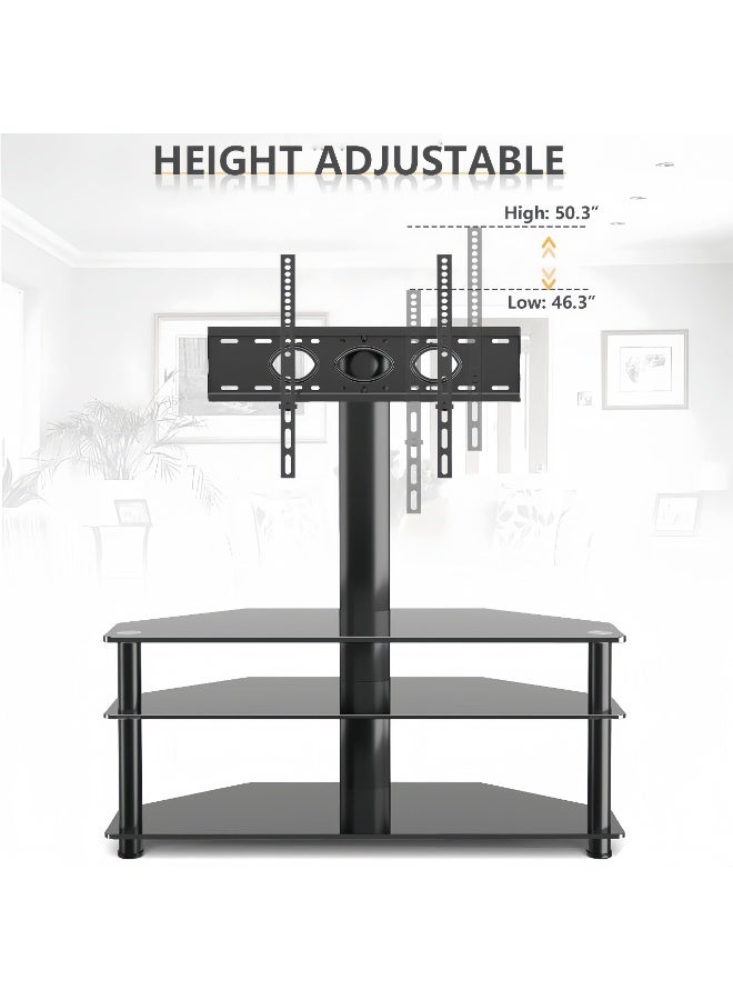 FlashHawk Floor TV Table with Mount for 32-55 inch Screen TVs, 3 Tier Storage Tempered Glass Shelves, Height Adjustable TV Stand for Home, Living Room, Bedroom - Image 3