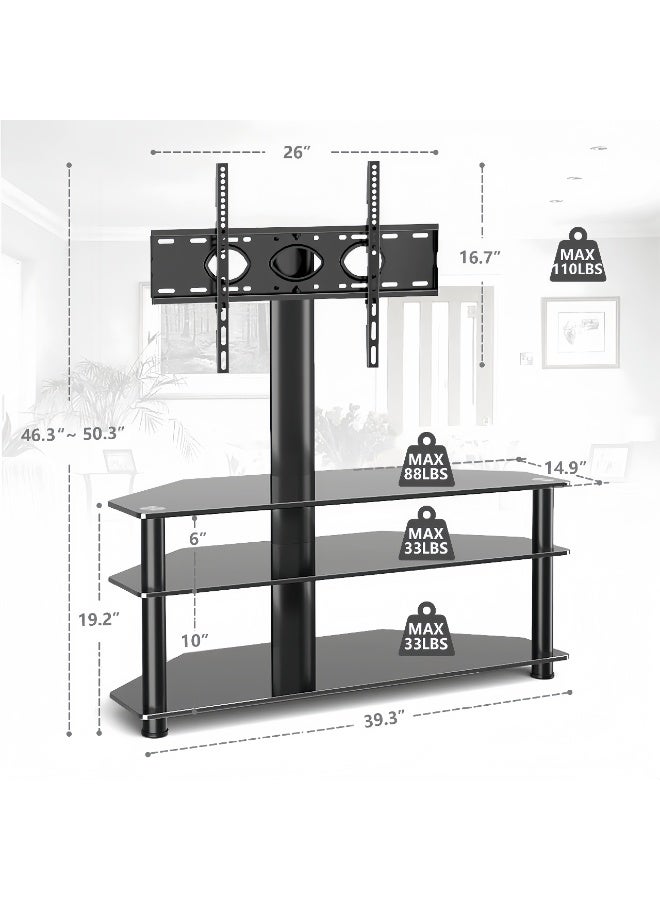 FlashHawk Floor TV Table with Mount for 32-55 inch Screen TVs, 3 Tier Storage Tempered Glass Shelves, Height Adjustable TV Stand for Home, Living Room, Bedroom - Image 4