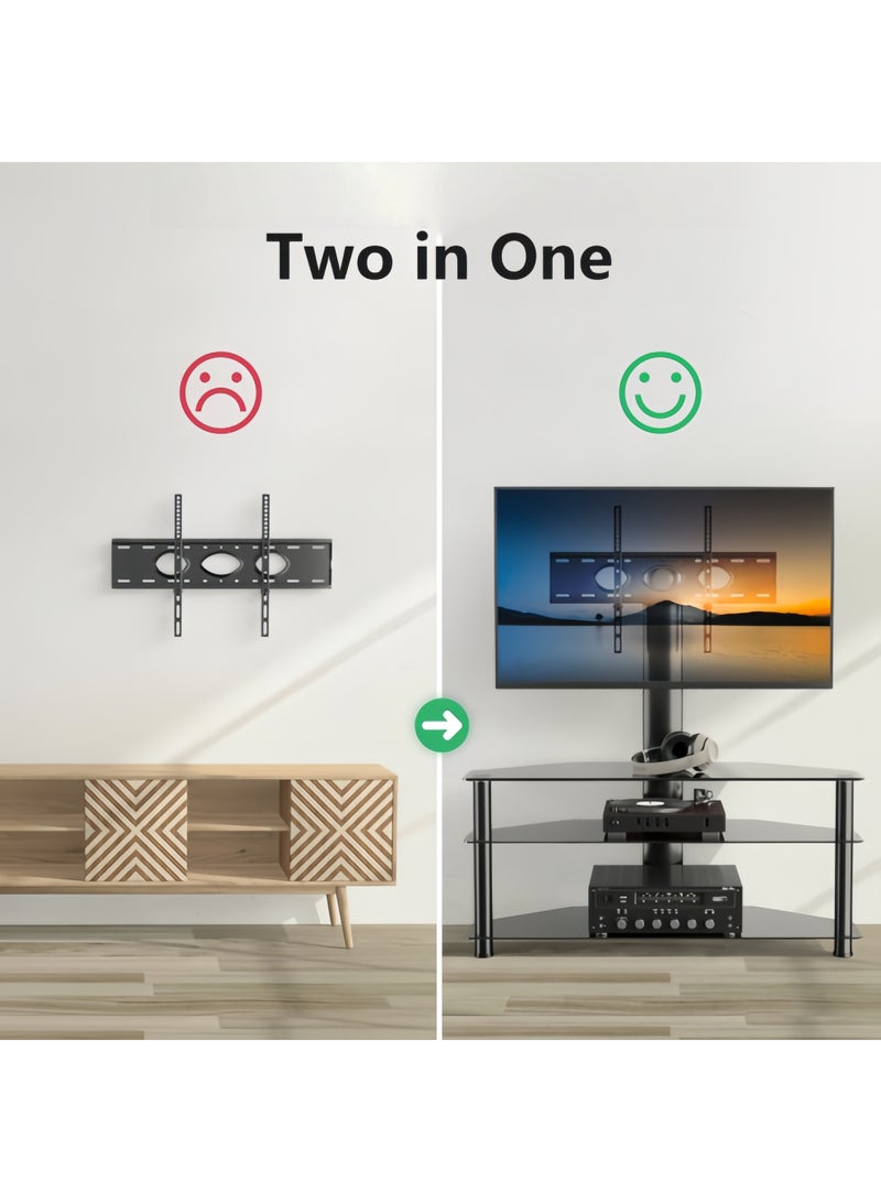 FlashHawk Floor TV Table with Mount for 32-55 inch Screen TVs, 3 Tier Storage Tempered Glass Shelves, Height Adjustable TV Stand for Home, Living Room, Bedroom - Image 5