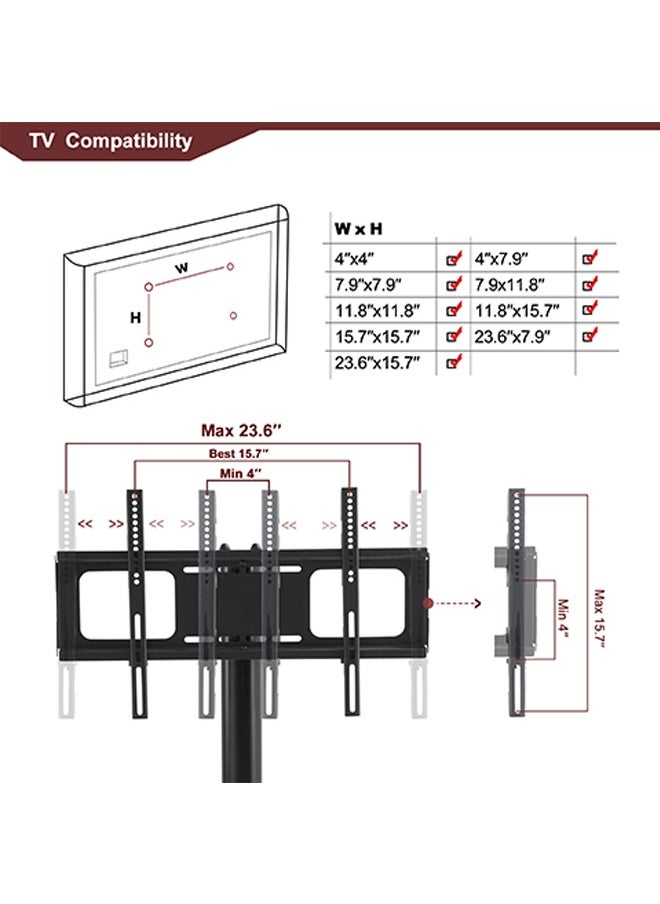 Universal Floor TV Stand with 3 Tier Storage Tempered Glass Shelves and Height Adjustable TV Stand for 32-55 inch Screen TVs