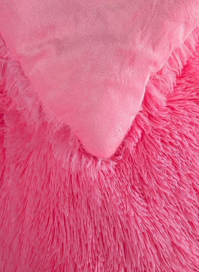 chovy طقم لحاف وردي فاخر من الفرو الصناعي من تشوفي، مقاس كامل/كوين - طقم مفروشات من الفلانيل المخملي فائق النعومة مكون من 3 قطع (لحاف × 1، غطاءا وسادة × 2) - Image 4