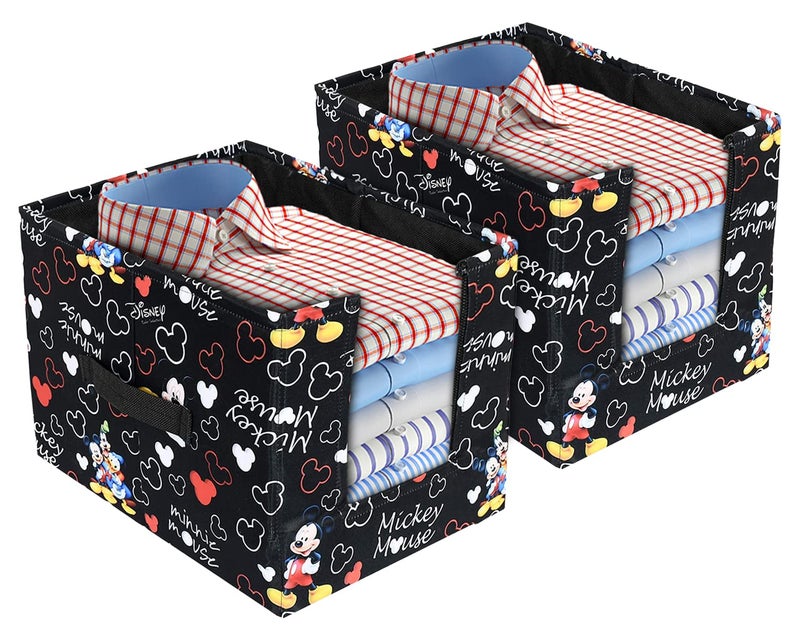 Kuber Industries Kuber Industries Mickey Mouse Print Non-Woven Small Storage Box/Organizer For Home Decor- Pack of 2 (Black) 54KM4223 