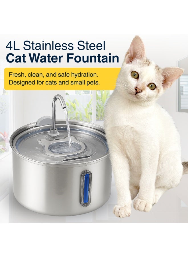 Nexso 4L Stainless Steel Silver Cat Water Fountain – Ultra-Quiet <30dB Pump, 3 Flow Modes, BPA-Free Pet Water Fountain, Oxygenated Circulation, Easy-Clean Design Water Dispenser for Cats & Dogs - Image 2