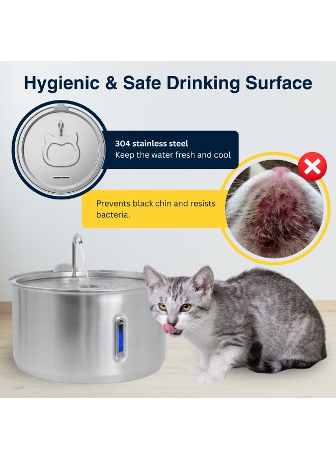 Nexso 4L Stainless Steel Silver Cat Water Fountain – Ultra-Quiet <30dB Pump, 3 Flow Modes, BPA-Free Pet Water Fountain, Oxygenated Circulation, Easy-Clean Design Water Dispenser for Cats & Dogs - Image 5