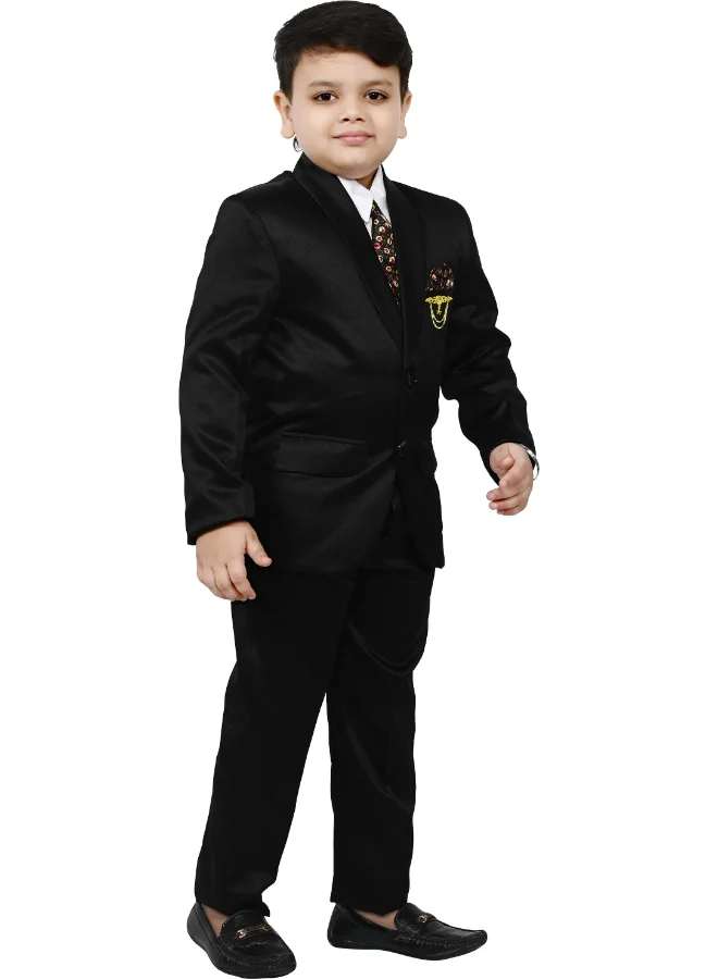 BT DEZINES Black Satin 4-Piece Suit Set for Boys