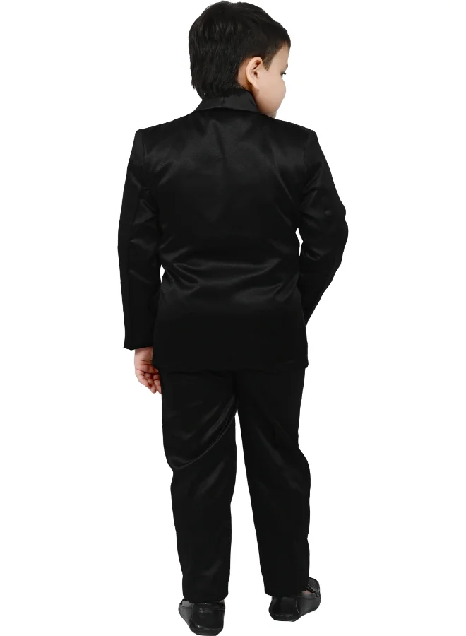 BT DEZINES Black Satin 4-Piece Suit Set for Boys