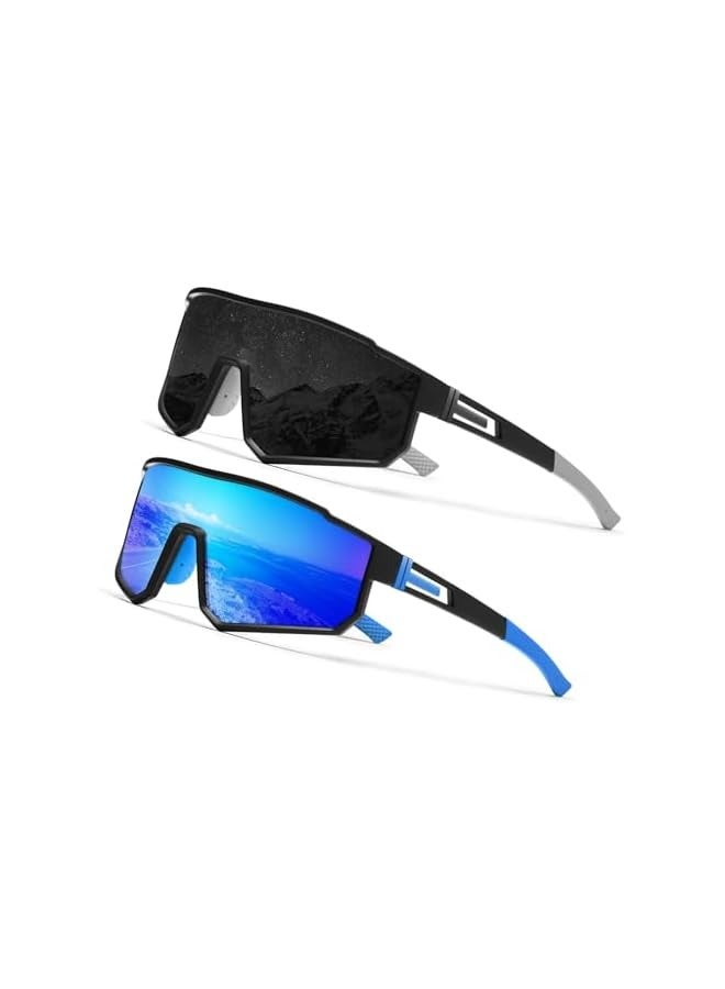 PROMASS Polarized Sports Sunglasses, UV400 Protection Running Mountain Bike Sun Glasses, for Men Women Fishing Running Cycling, with Glasses rope Strap UV Protection Big Frame Goggles (2 PCS) - Image 1