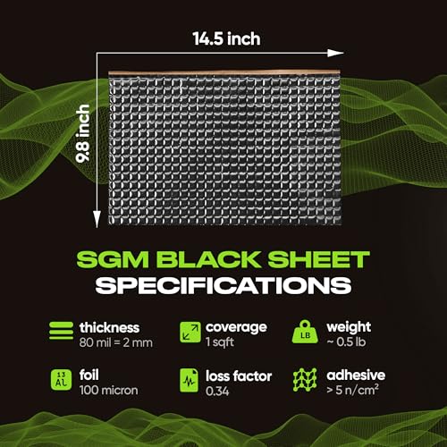 SGM Black Premium Car Sound Deadening Mat 80 mil (2mm) 10 sqft (0.92 sqm), Automotive Sound Deadener, Self Adhesive Butyl Car Sound Deadening Material, Audio Noise Insulation and Dampening Sheets - Image 2